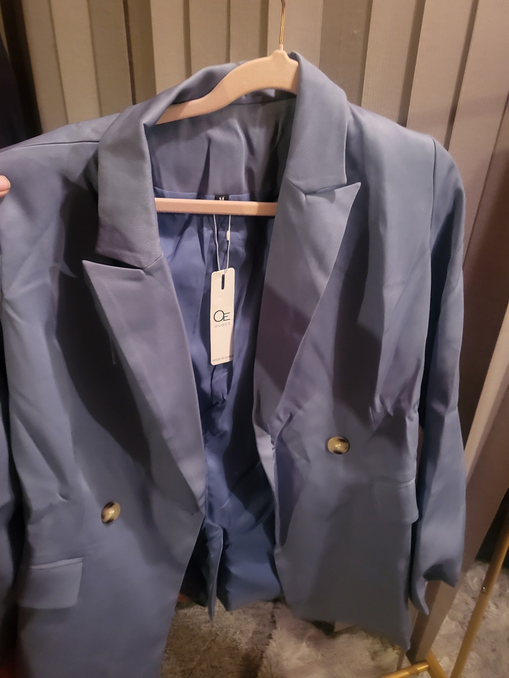 Home Collection Women's Double-Breasted Blue Satin Blazer